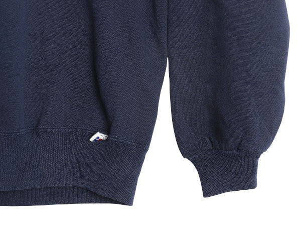 80s USA製 ラッセル 2段 プリント スウェット メンズ レディース L / ヴィンテージ トレーナー 前V 裏起毛 クルーネック ワンポイント 紺