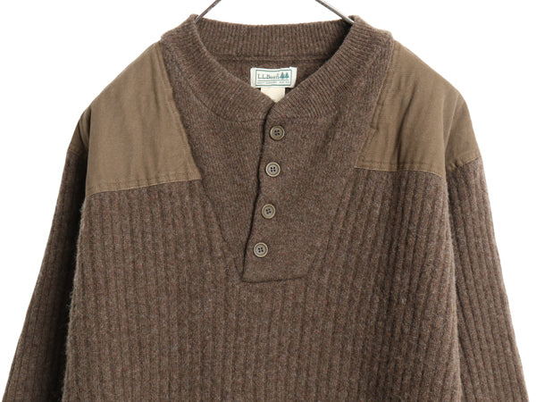 00s エルエルビーン コマンド ニット セーター メンズ XL / リブ編み メリノ ラム ウール ヘンリーネック エルボーパッチ 大きいサイズ 茶