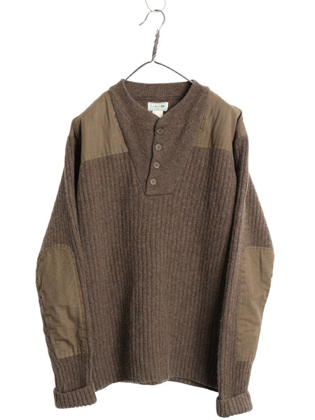 00s エルエルビーン コマンド ニット セーター メンズ XL / リブ編み メリノ ラム ウール ヘンリーネック エルボーパッチ 大きいサイズ 茶