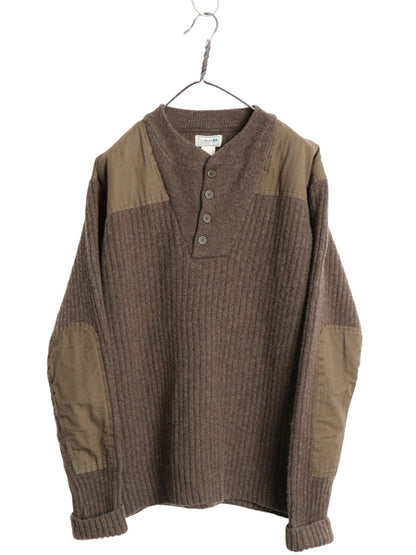 00s エルエルビーン コマンド ニット セーター メンズ XL / リブ編み メリノ ラム ウール ヘンリーネック エルボーパッチ 大きいサイズ 茶