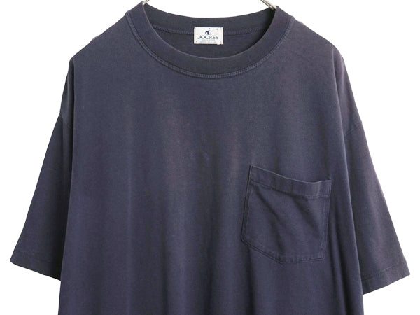 90s USA製 ジョッキー ポケット付き 無地 半袖 Tシャツ メンズ XL / 古着 オールド ポケT ブランク カットソー トップス 大きいサイズ 紺