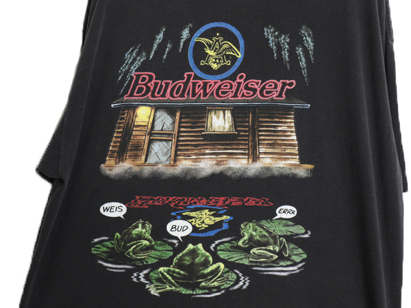 90s USA製 ★ バドワイザー カエル イラスト プリント Tシャツ メンズ XL / 古着 オールド グラフィック ビール 企業物 当時物 アニマル 黒
