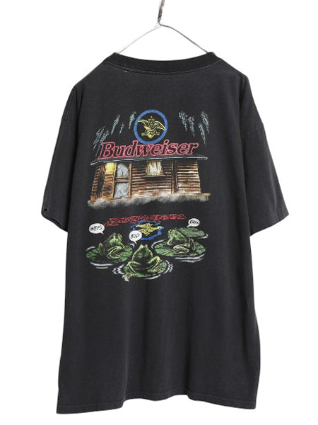 90s USA製 ★ バドワイザー カエル イラスト プリント Tシャツ メンズ XL / 古着 オールド グラフィック ビール 企業物 当時物 アニマル 黒