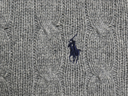 90s ポロ ラルフローレン ケーブル ニット セーター メンズ XL オールド 高級 100% シルク ワンポイント ポニー刺繍 大きいサイズ グレー 