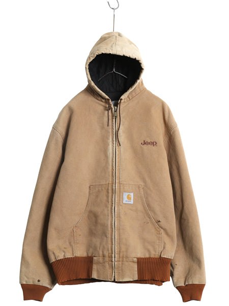 雰囲気系 USA製 カーハート アクティブ ジャケット メンズ L 程/ ワーク ダック パーカー 中綿 キルティング ライナー ブルゾン フルジップ