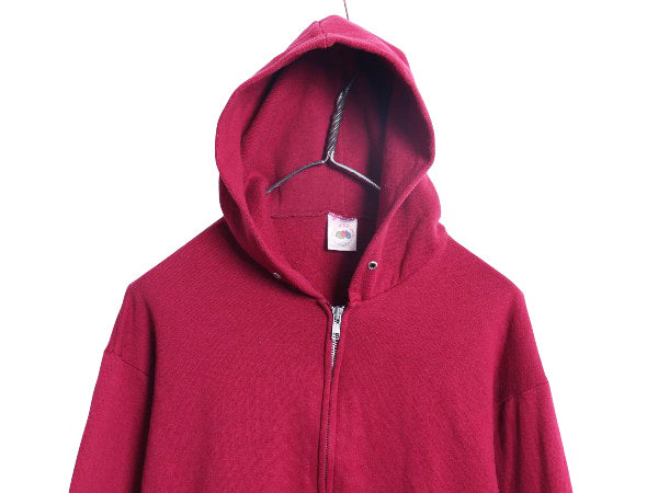 90s USA製 フルーツオブザルーム フルジップ 無地 スウェット フード パーカー メンズ レディース M オールド トレーナー 裏起毛 シンプル