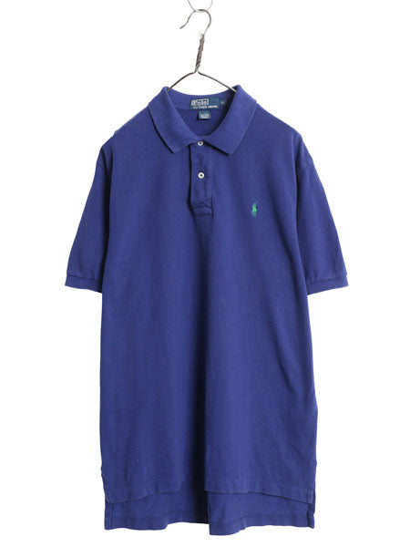 00s ポロ ラルフローレン 鹿の子 半袖 ポロシャツ メンズ XL オールド 半袖シャツ コットン カットソー ワンポイント 大きいサイズ ブルー
