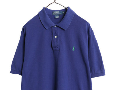 00s ポロ ラルフローレン 鹿の子 半袖 ポロシャツ メンズ XL オールド 半袖シャツ コットン カットソー ワンポイント 大きいサイズ ブルー