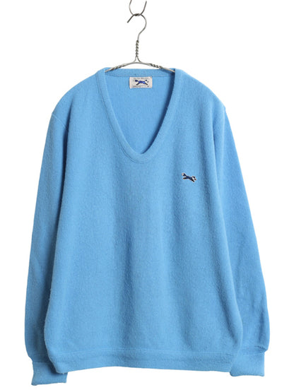 80s USA製 JCペニー フォックス Vネック アクリル ニット セーター メンズ レディース M ヴィンテージ ワンポイント シンプル ライトブルー