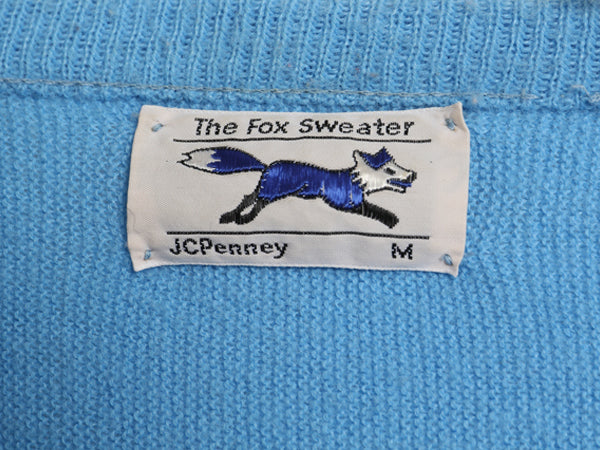 80s USA製 JCペニー フォックス Vネック アクリル ニット セーター メンズ レディース M ヴィンテージ ワンポイント シンプル ライトブルー