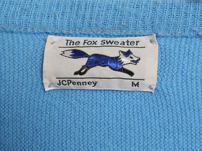80s USA製 JCペニー フォックス Vネック アクリル ニット セーター メンズ レディース M ヴィンテージ ワンポイント シンプル ライトブルー