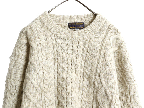80s ブルックスブラザーズ ケーブル ニット セーター XL メンズ L 程/ ヴィンテージ ウール フィッシャーマン ヘビーウェイト ナチュラル