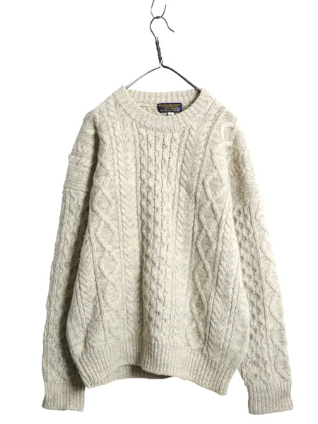 80s ブルックスブラザーズ ケーブル ニット セーター XL メンズ L 程/ ヴィンテージ ウール フィッシャーマン ヘビーウェイト ナチュラル