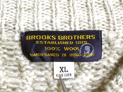 80s ブルックスブラザーズ ケーブル ニット セーター XL メンズ L 程/ ヴィンテージ ウール フィッシャーマン ヘビーウェイト ナチュラル