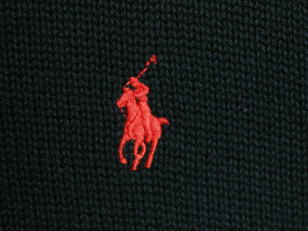 ポロ ラルフローレン ハーフジップ コットン ニット セーター メンズ S 古着 ハイネック 無地 ワンポイント ポニー 刺繍 リブ編み ブラック