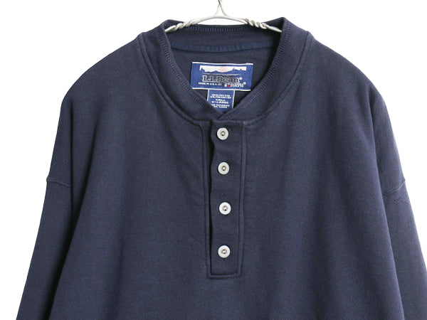 90s USA製 エルエルビーン ラッセル 別注 ヘンリーネック スウェット メンズ XL / オールド トレーナー 裏起毛 ブランク 大きいサイズ 紺