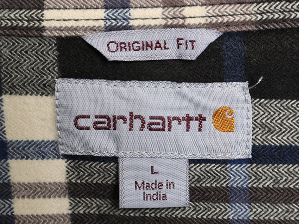 US企画 カーハート チェック 長袖 ヘビー フランネル シャツ メンズ L 古着 ワーク ネルシャツ ヘビーウェイトコットン マルチカラー 廃盤