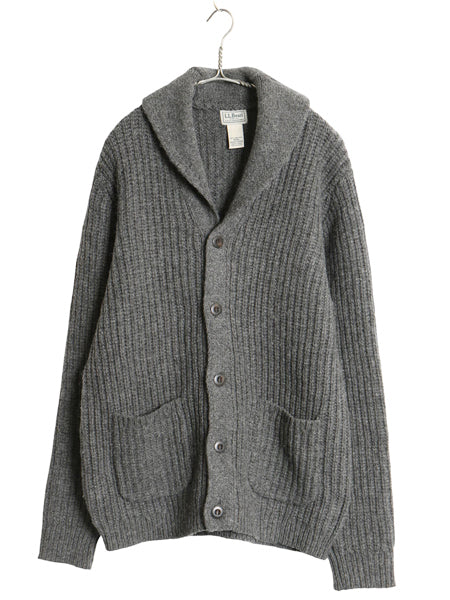 エルエルビーン ショールカラー ニット カーディガン メンズ M / 古着 ラム ウール セーター 前開き 重ね着 リブ編み ポケット付き グレー