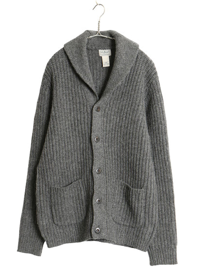 エルエルビーン ショールカラー ニット カーディガン メンズ M / 古着 ラム ウール セーター 前開き 重ね着 リブ編み ポケット付き グレー