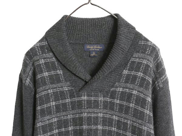 ブルックスブラザーズ サクソン ウール ショールカラー ニット セーター メンズ XL / 古着 チェック プルオーバー モノトーン 大きいサイズ