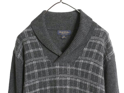 ブルックスブラザーズ サクソン ウール ショールカラー ニット セーター メンズ XL / 古着 チェック プルオーバー モノトーン 大きいサイズ