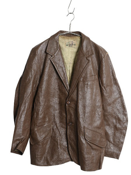 50s 60s Custom Coat Co 本革 レザー テーラード ジャケット メンズ M 程 ヴィンテージ 革ジャン ブレザー ディアスキン 鹿革 シンプル 茶