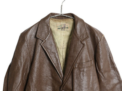 50s 60s Custom Coat Co 本革 レザー テーラード ジャケット メンズ M 程 ヴィンテージ 革ジャン ブレザー ディアスキン 鹿革 シンプル 茶