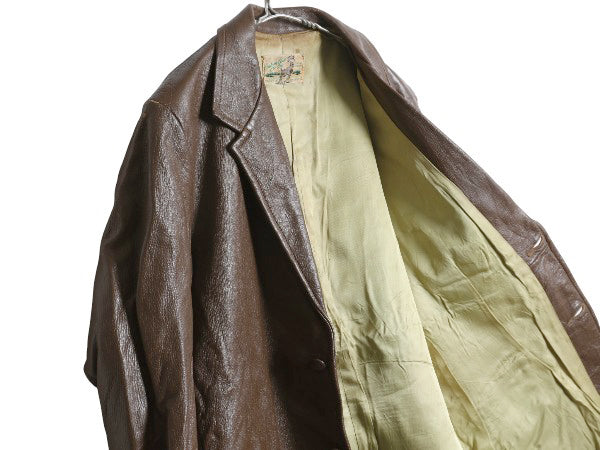 50s 60s Custom Coat Co 本革 レザー テーラード ジャケット メンズ M 程 ヴィンテージ 革ジャン ブレザー ディアスキン 鹿革 シンプル 茶