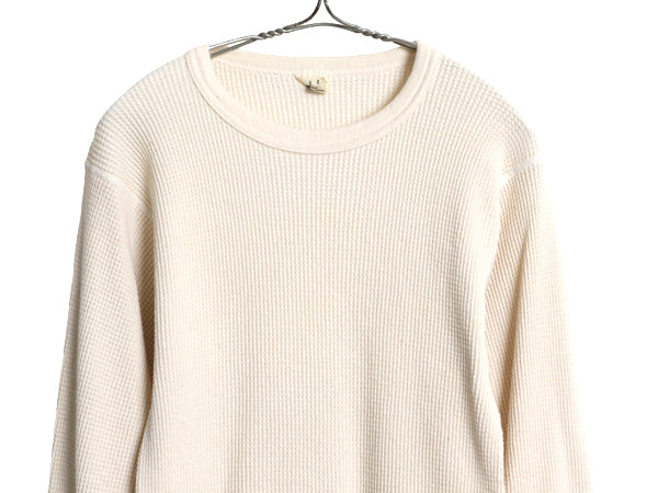80s USA製 長袖 サーマル Tシャツ メンズ XL 小さめ / 古着 ヴィンテージ ロンT ワッフル 無地 カットソー インナー ストレッチ ナチュラル