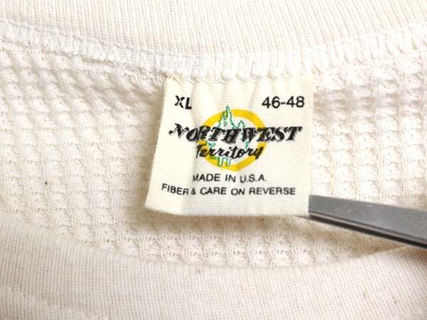 80s USA製 長袖 サーマル Tシャツ メンズ XL 小さめ / 古着 ヴィンテージ ロンT ワッフル 無地 カットソー インナー ストレッチ ナチュラル