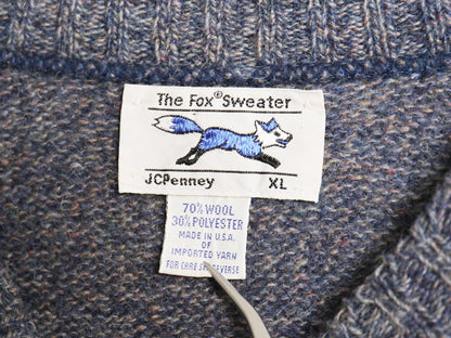 80s USA製 JCペニー フォックス ウール ニット セーター メンズ XL / 古着 ヴィンテージ リブ編み クルーネック 大きいサイズ 無地 ブルー