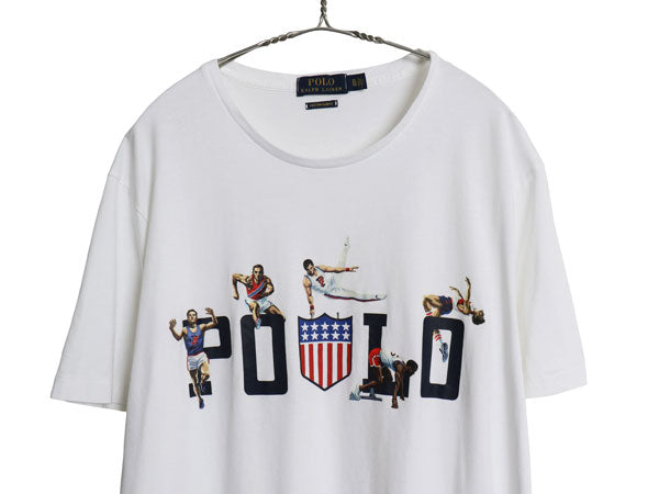 ポロ ラルフローレン プリント 半袖 Tシャツ メンズ XL スリムフィット カットソー シングルステッチ オリンピック 星条旗 大きいサイズ 白