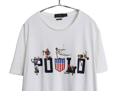 ポロ ラルフローレン プリント 半袖 Tシャツ メンズ XL スリムフィット カットソー シングルステッチ オリンピック 星条旗 大きいサイズ 白