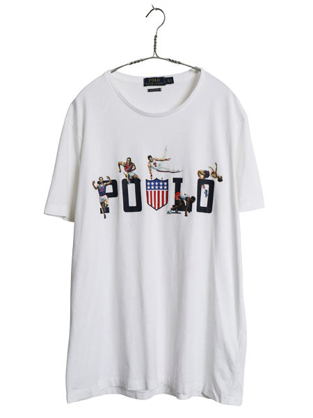 ポロ ラルフローレン プリント 半袖 Tシャツ メンズ XL スリムフィット カットソー シングルステッチ オリンピック 星条旗 大きいサイズ 白