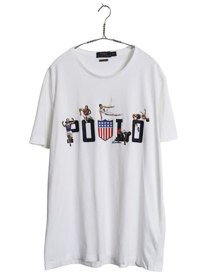 ポロ ラルフローレン プリント 半袖 Tシャツ メンズ XL スリムフィット カットソー シングルステッチ オリンピック 星条旗 大きいサイズ 白