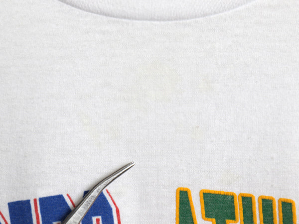 80s USA製 ドジャース アスレチックス イラスト プリント Tシャツ メンズ L 小さめ M ヴィンテージ 当時物 MLB 大リーグ シングルステッチ