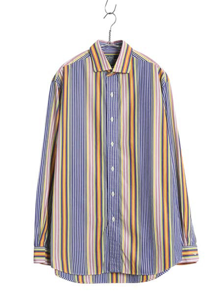  90s ポロ ラルフローレン ストライプ 長袖 シャツ メンズ M 古着 オールド コットン マルチカラー カジュアル ゆったり ワイシャツ 薄手