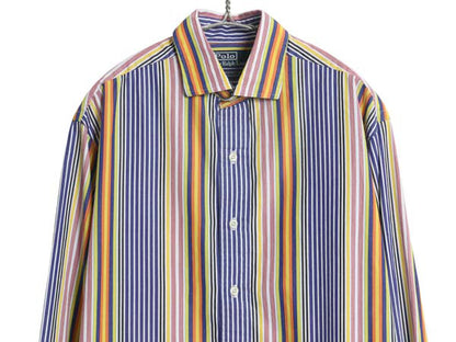  90s ポロ ラルフローレン ストライプ 長袖 シャツ メンズ M 古着 オールド コットン マルチカラー カジュアル ゆったり ワイシャツ 薄手