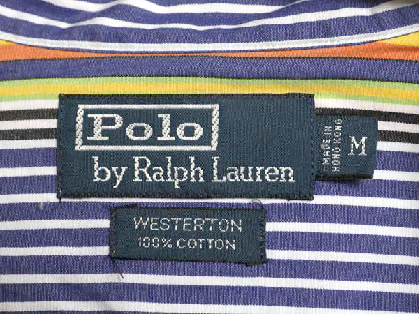  90s ポロ ラルフローレン ストライプ 長袖 シャツ メンズ M 古着 オールド コットン マルチカラー カジュアル ゆったり ワイシャツ 薄手