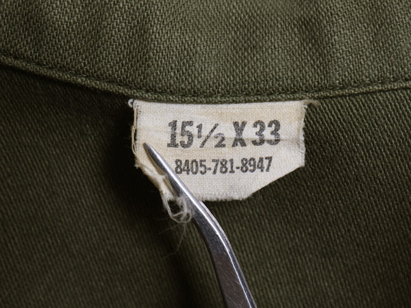 70s 米軍実物 US ARMY コットン サテン ユーティリティ シャツ M / ヴィンテージ 70年製 OG107 シャツ袖 3rd ミリタリー 軍物 ワッペン付き