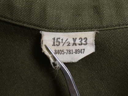 70s 米軍実物 US ARMY コットン サテン ユーティリティ シャツ M / ヴィンテージ 70年製 OG107 シャツ袖 3rd ミリタリー 軍物 ワッペン付き