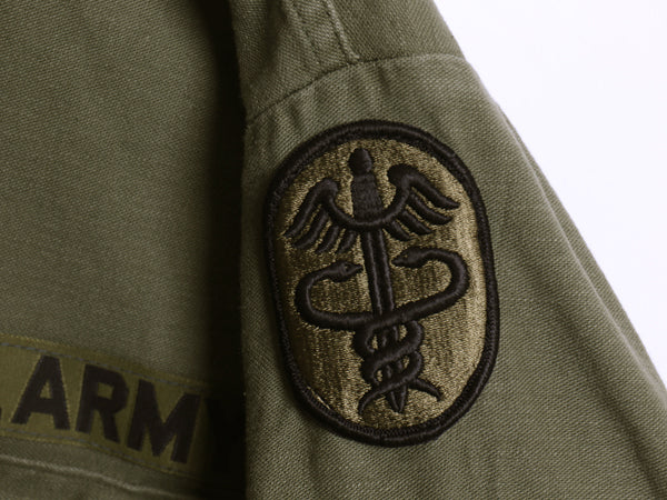 70s 米軍実物 US ARMY コットン サテン ユーティリティ シャツ M / ヴィンテージ 70年製 OG107 シャツ袖 3rd ミリタリー 軍物 ワッペン付き