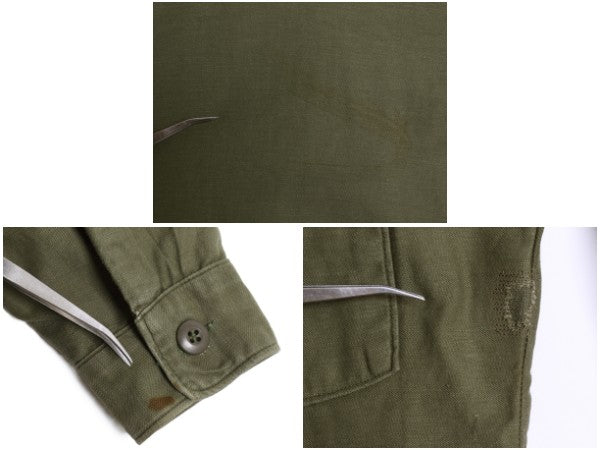 70s 米軍実物 US ARMY コットン サテン ユーティリティ シャツ M / ヴィンテージ 70年製 OG107 シャツ袖 3rd ミリタリー 軍物 ワッペン付き