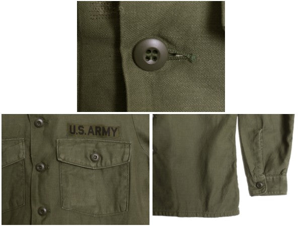 70s 米軍実物 US ARMY コットン サテン ユーティリティ シャツ M / ヴィンテージ 70年製 OG107 シャツ袖 3rd ミリタリー 軍物 ワッペン付き