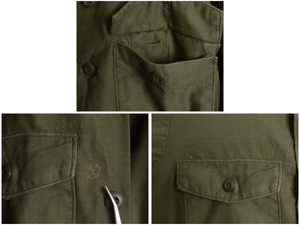 70s 米軍実物 US ARMY コットン サテン ユーティリティ シャツ M / ヴィンテージ 70年製 OG107 シャツ袖 3rd ミリタリー 軍物 ワッペン付き