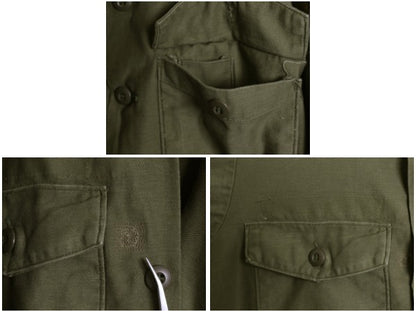 70s 米軍実物 US ARMY コットン サテン ユーティリティ シャツ M / ヴィンテージ 70年製 OG107 シャツ袖 3rd ミリタリー 軍物 ワッペン付き