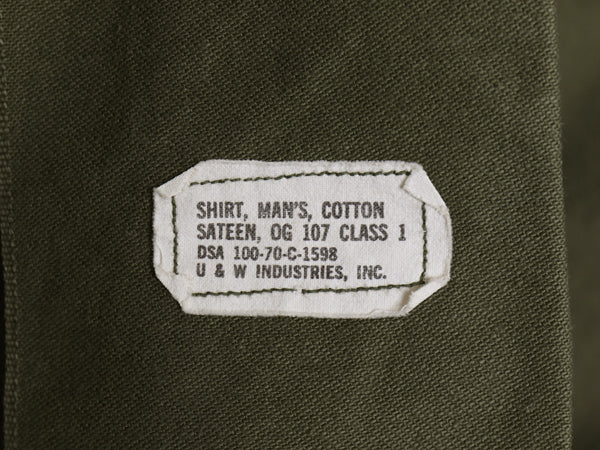 70s 米軍実物 US ARMY コットン サテン ユーティリティ シャツ M / ヴィンテージ 70年製 OG107 シャツ袖 3rd ミリタリー 軍物 ワッペン付き
