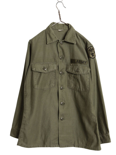 70s 米軍実物 US ARMY コットン サテン ユーティリティ シャツ M / ヴィンテージ 70年製 OG107 シャツ袖 3rd ミリタリー 軍物 ワッペン付き
