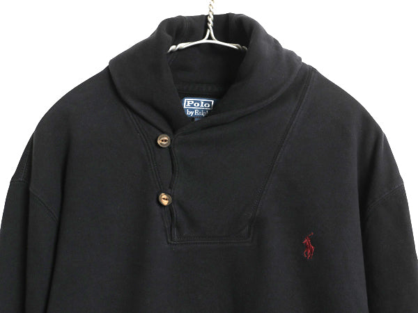 00s ポロ ラルフローレン ショールカラー スウェット メンズ XL トレーナー 裏起毛 ワンポイント トレーナー 大きいサイズ ワンポイント 黒