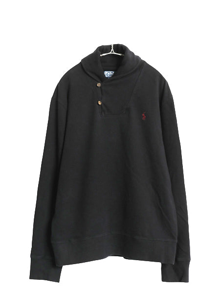 00s ポロ ラルフローレン ショールカラー スウェット メンズ XL トレーナー 裏起毛 ワンポイント トレーナー 大きいサイズ ワンポイント 黒